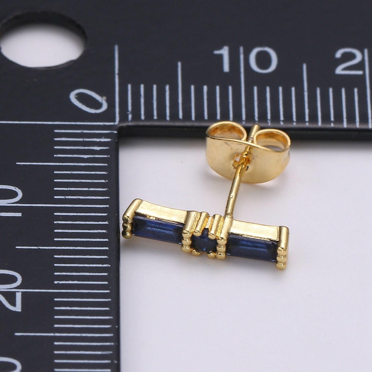 1 pair 24k gold blue cz stud earring, red ruby zirconia earring, geometric stud earring, simplicity design stud earr-1476, 1477