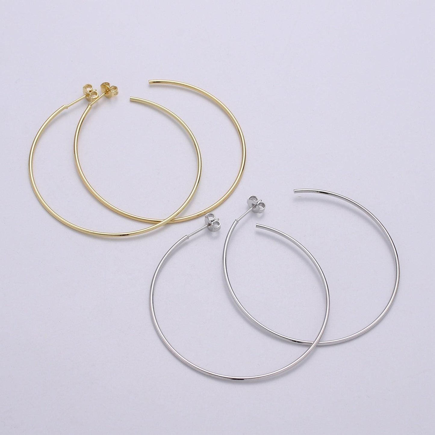 50 mm simple light hoops 24k gold, loop gold earrings for diy earring craft supply jewelry making, q-412, q-413