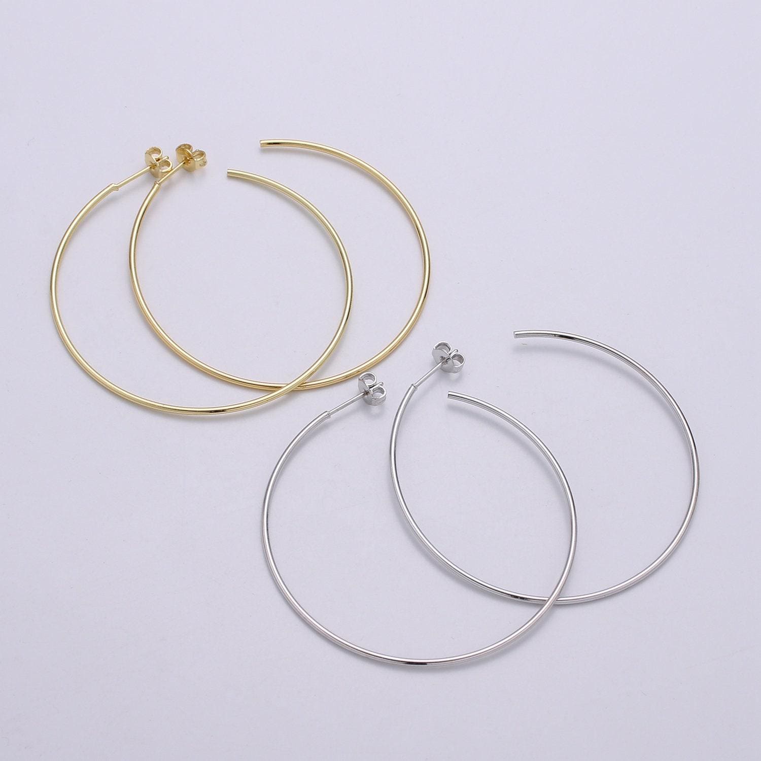 50 mm simple light hoops 24k gold, loop gold earrings for diy earring craft supply jewelry making, q-412, q-413