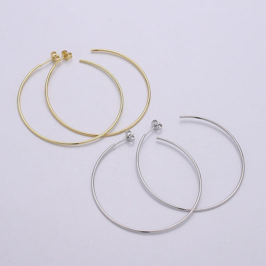 50 mm simple light hoops 24k gold, loop gold earrings for diy earring craft supply jewelry making, q-412, q-413