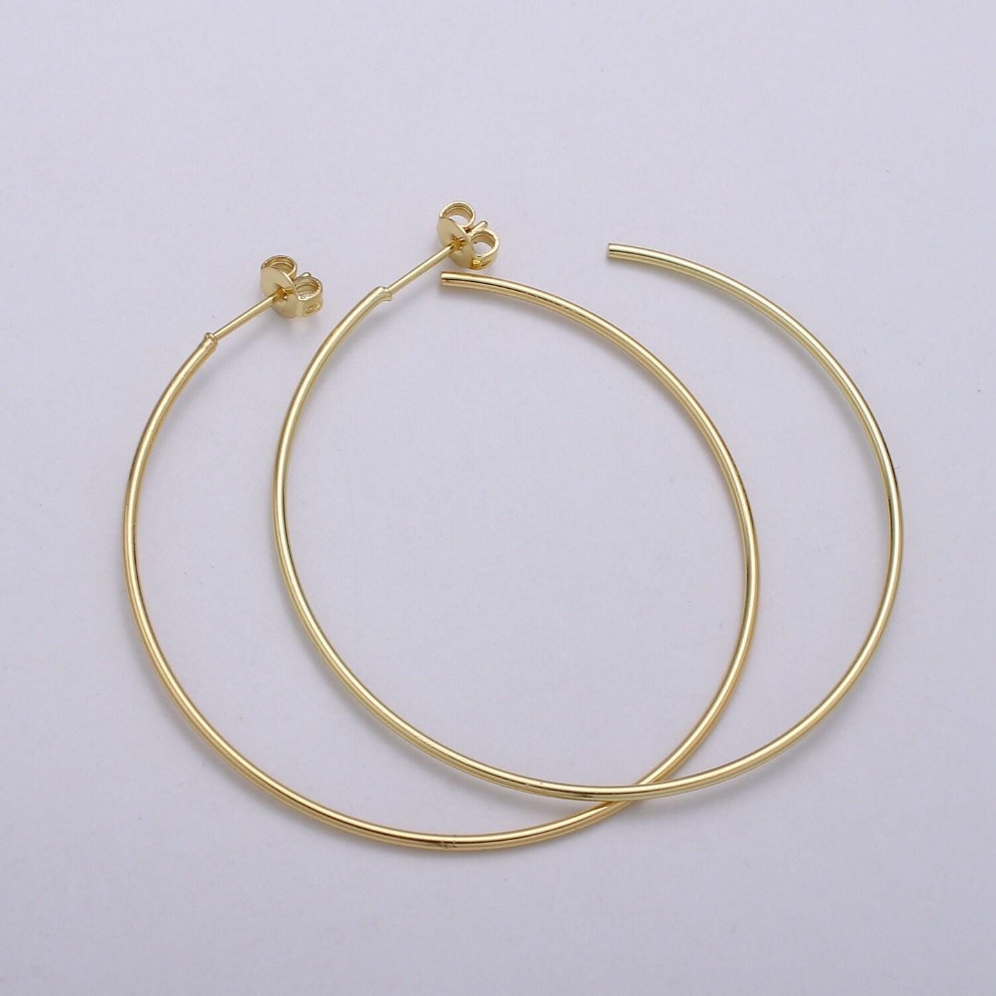 50 mm simple light hoops 24k gold, loop gold earrings for diy earring craft supply jewelry making, q-412, q-413