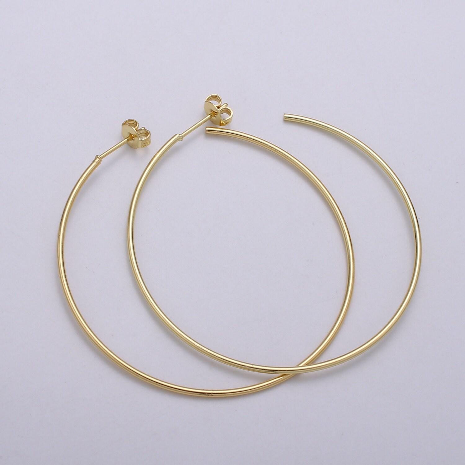 50 mm simple light hoops 24k gold, loop gold earrings for diy earring craft supply jewelry making, q-412, q-413