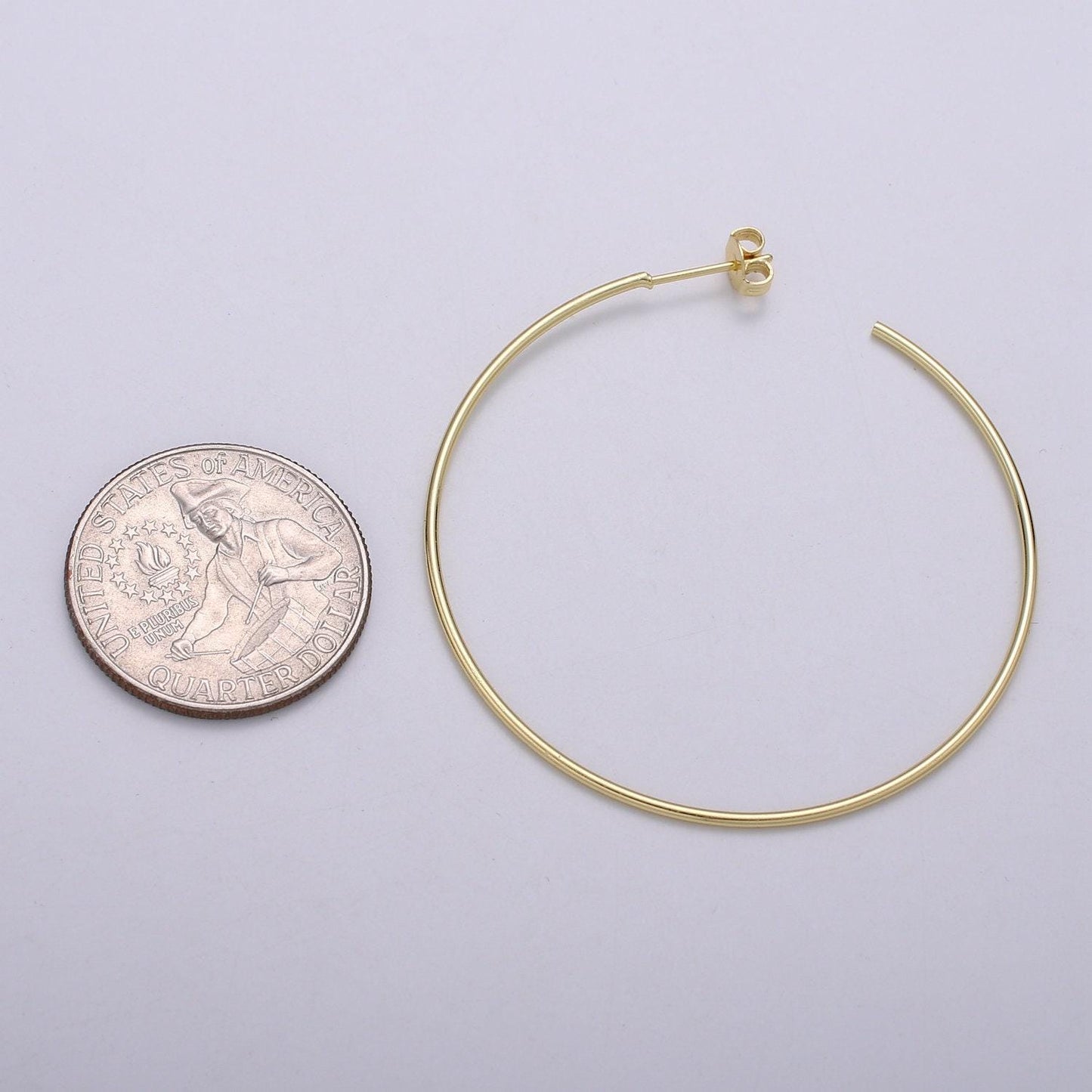 50 mm simple light hoops 24k gold, loop gold earrings for diy earring craft supply jewelry making, q-412, q-413