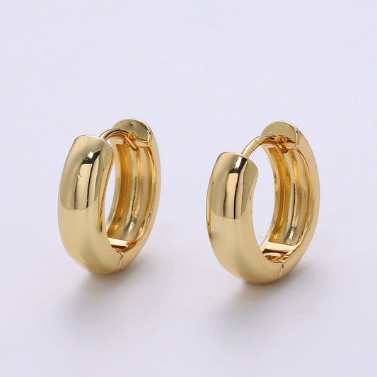 1 pair tiny round one touch earring, thick round hoop jewelry earrings, post earrings in gold filled 9.5 mm huggie earring q-392