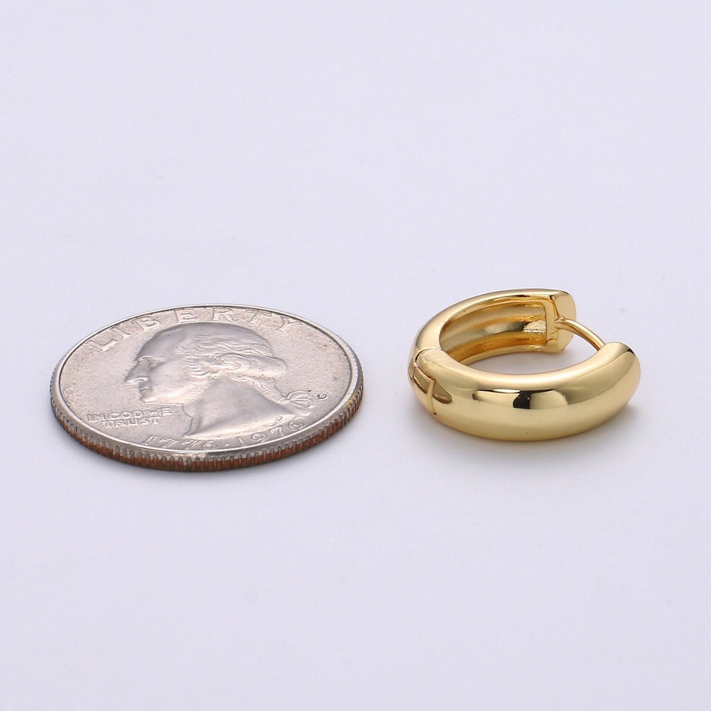 1 pair tiny round one touch earring, thick round hoop jewelry earrings, post earrings in gold filled 9.5 mm huggie earring q-392