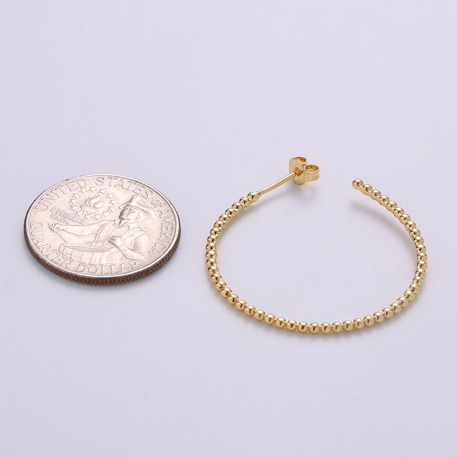 Gold ball hoop earring, beaded hoop earrings, minimalist hoop earrings, gold ball hoop earrings 35mm silver hoop earring