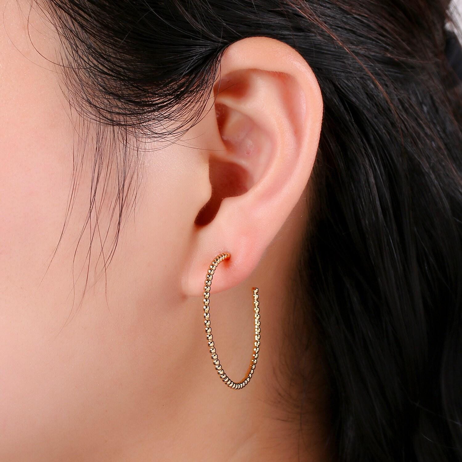 Gold ball hoop earring, beaded hoop earrings, minimalist hoop earrings, gold ball hoop earrings 35mm silver hoop earring