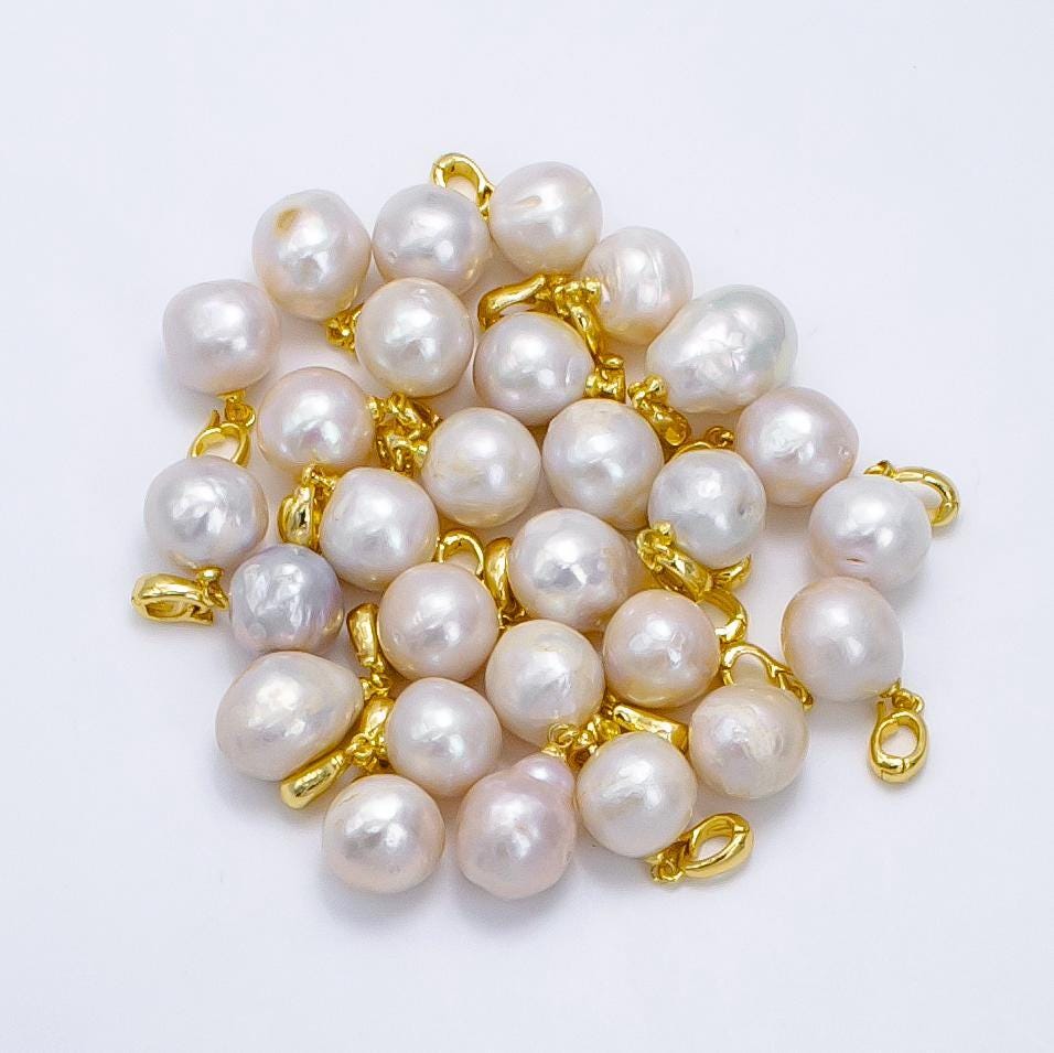 Dainty fresh water pearl round potato pearl charms pendant for bracelet necklace component with enhancer bail 24k gold fill p1909