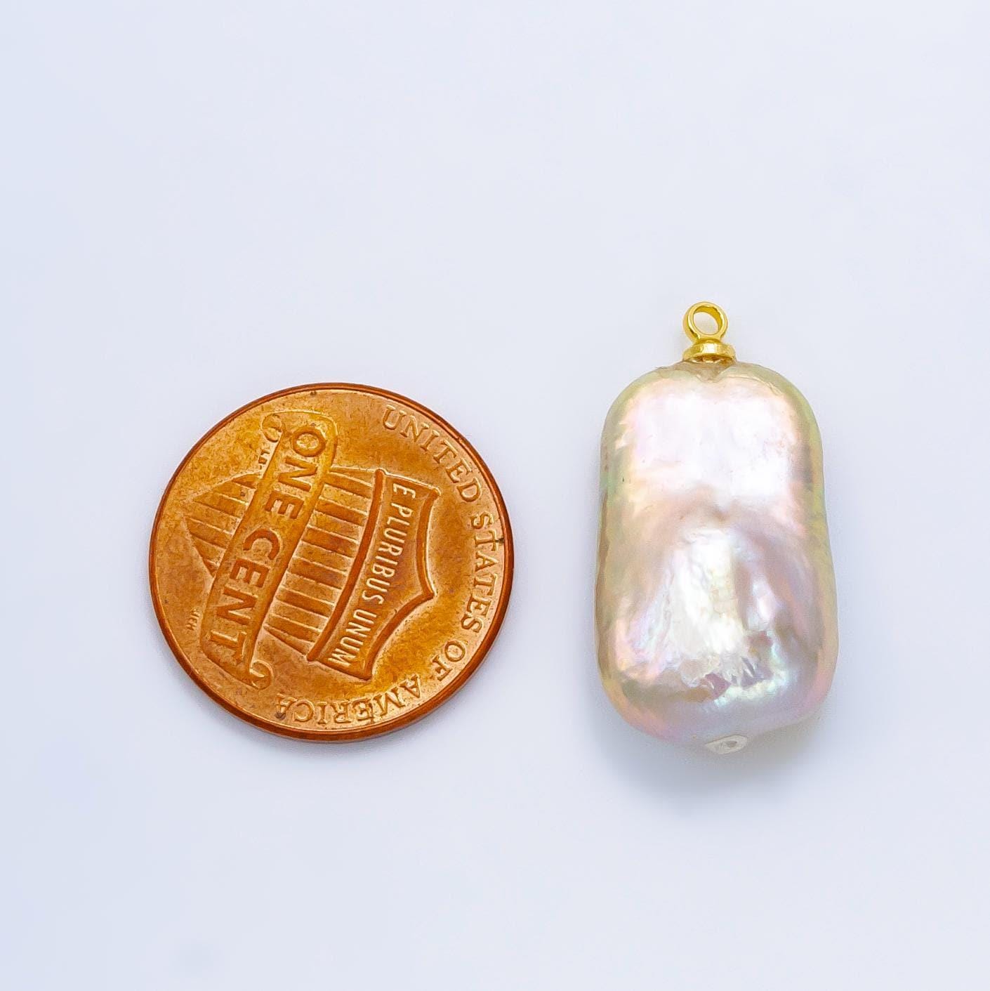 1pc aa pearl approx. 24 x 13mm dainty baroque white rectangle pearl pendant necklace 24k gold filled pendant p1907