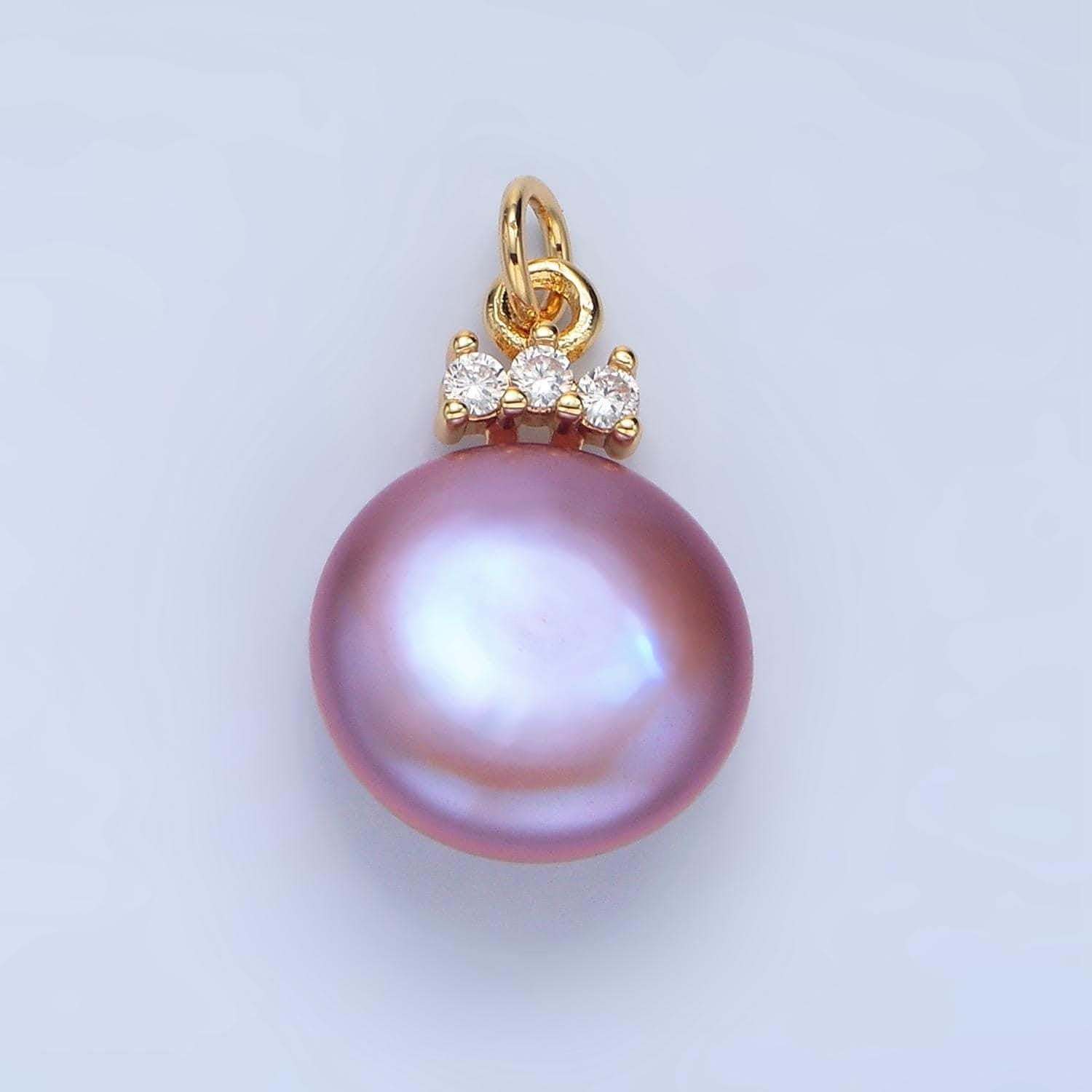 Beautiful mauve pink / purple round button pear pearl charm genuine freshwater mermaid pearls pendant p1905