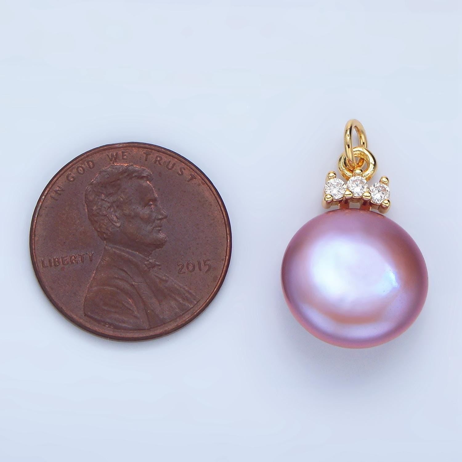 Beautiful mauve pink / purple round button pear pearl charm genuine freshwater mermaid pearls pendant p1905