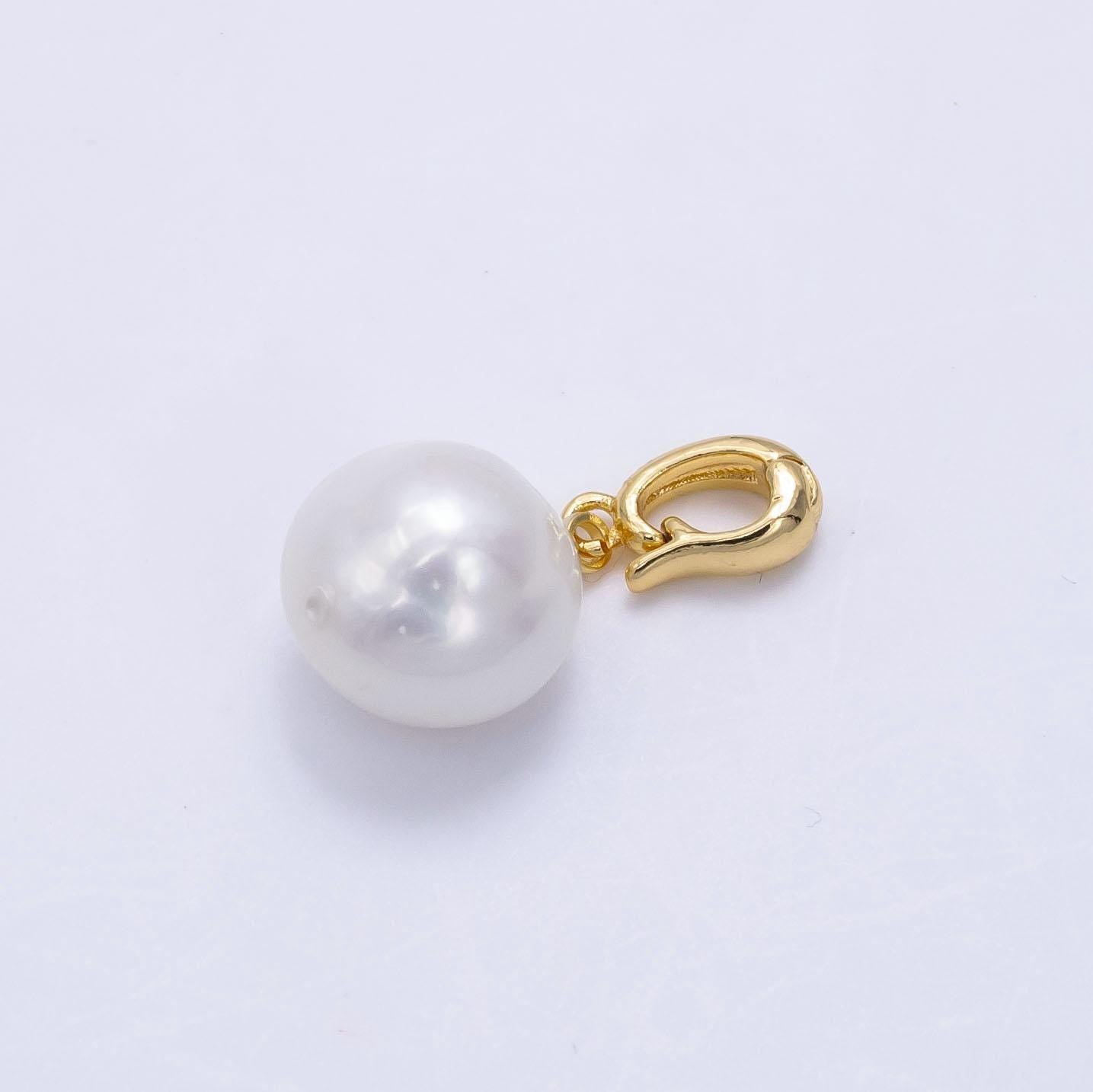 14k gold filled 16mm white freshwater pearl round drop pendant with enhanced clasp | p-1896