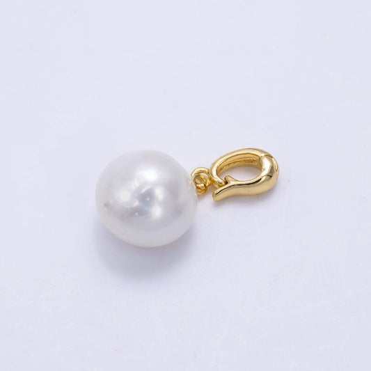 14k gold filled 16mm white freshwater pearl round drop pendant with enhanced clasp | p-1896