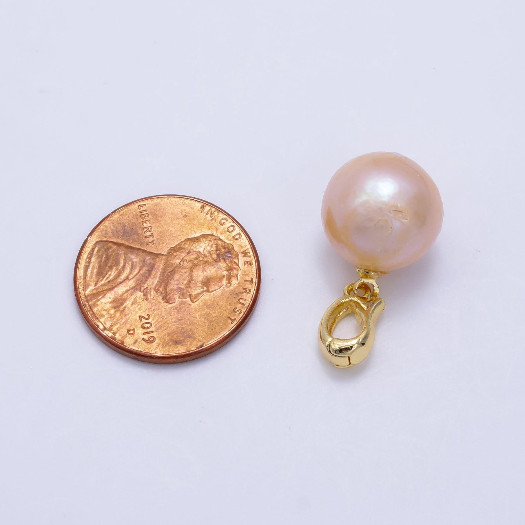 14k gold filled 12mm pink freshwater pearl round drop pendant with enhanced clasp | p-1895