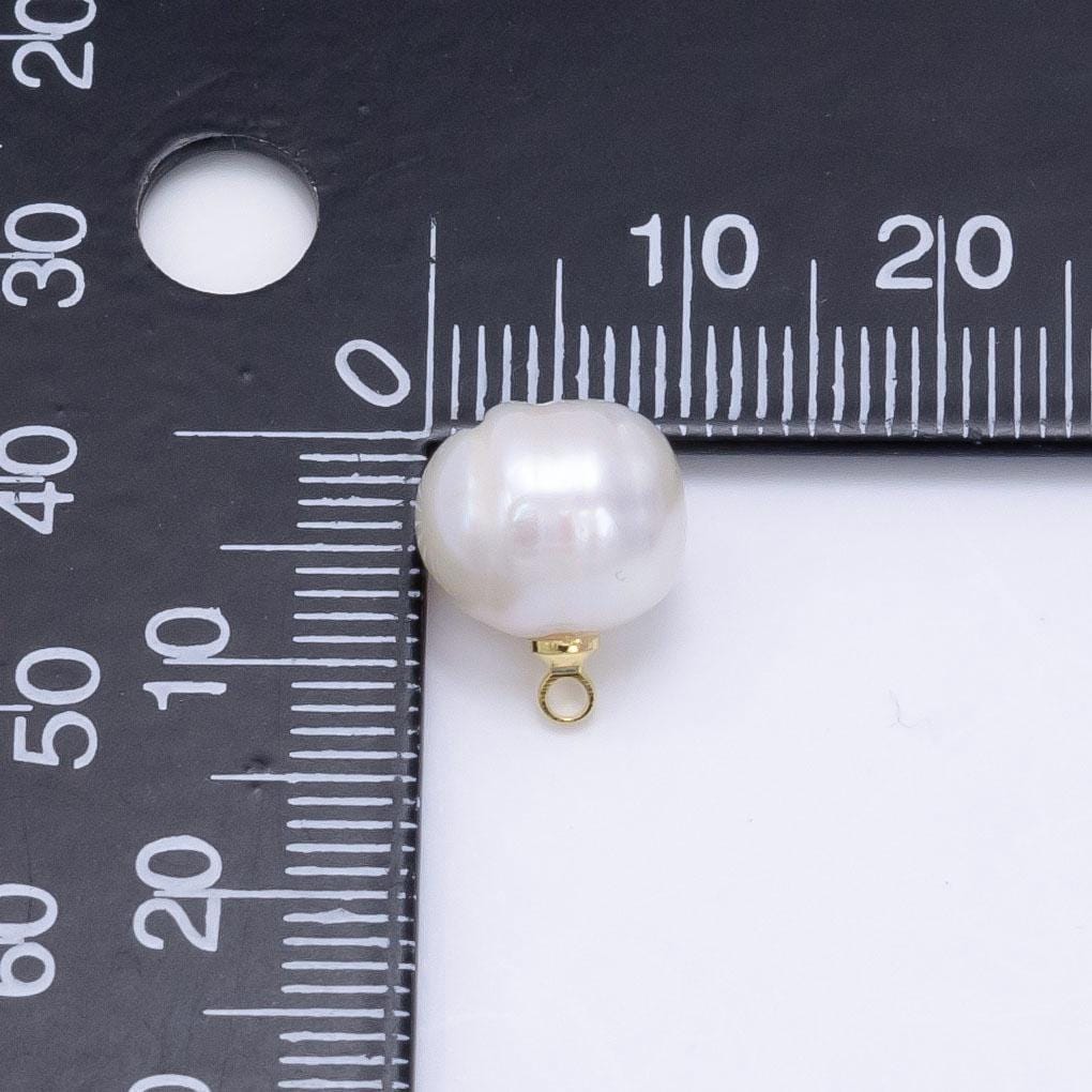 White ringed freshwater pearl 13mm 24k gold filled pearl charm | p-1880
