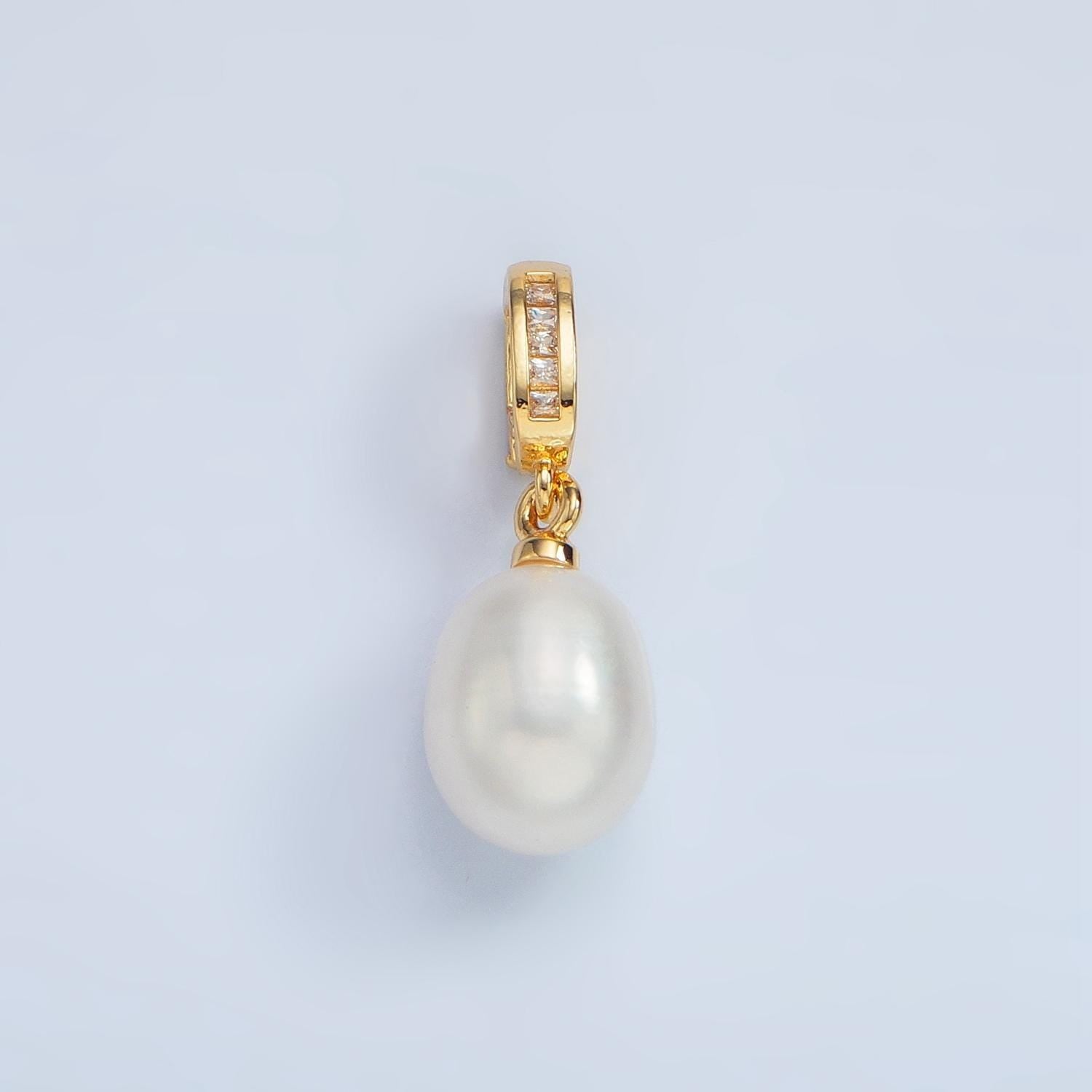 Beautiful white oval pear pearl charm teardrop genuine freshwater wedding pearls pendant with hinged pull clasp charm bail necklace p1873