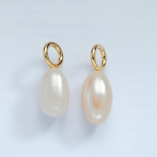 16k gold filled 18mm white freshwater pearl drop pendant | p-1866