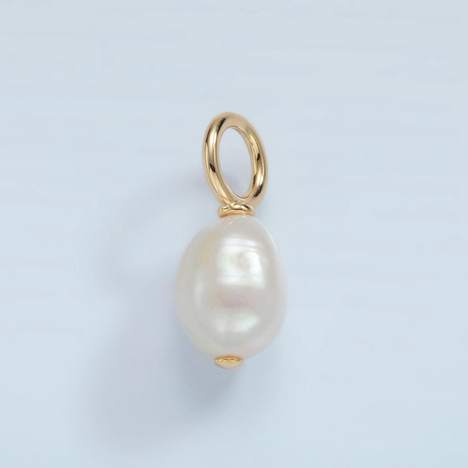 16k gold filled 20mm white freshwater pearl drop pendant | p-1862