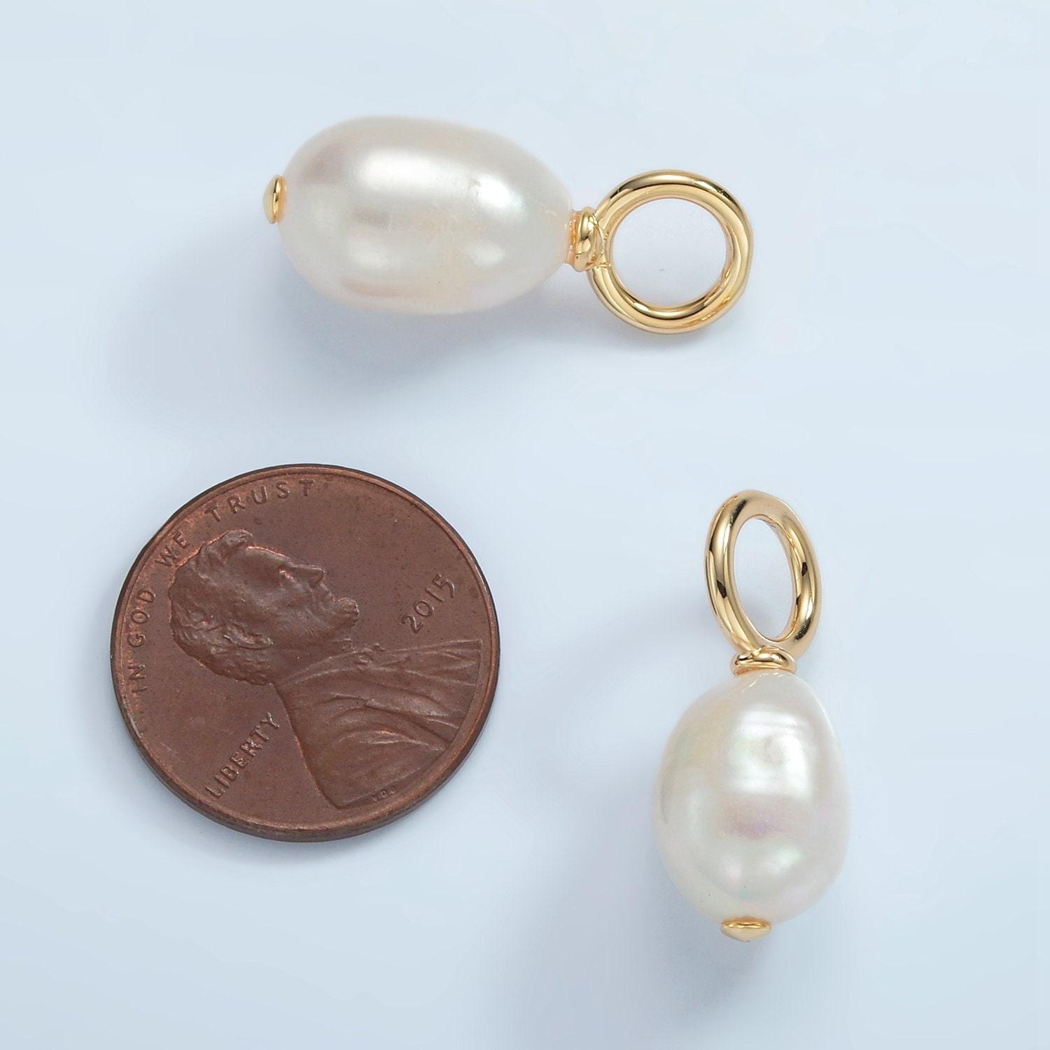 16k gold filled 20mm white freshwater pearl drop pendant | p-1862