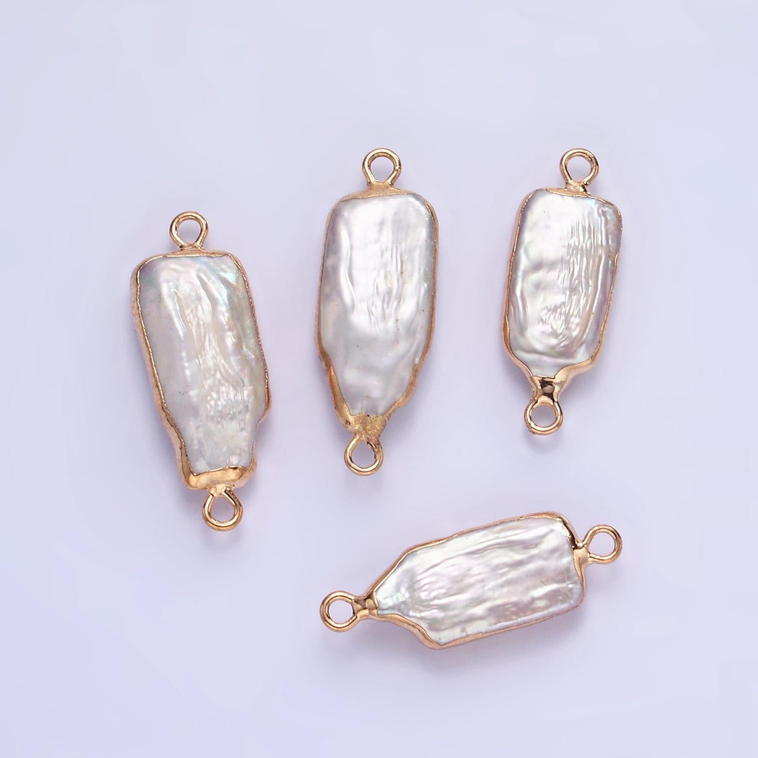 1x mini freeform rectangle freshwater pearl long geometric gold coated add-on charm connector for bracelet necklace earring component p-1858