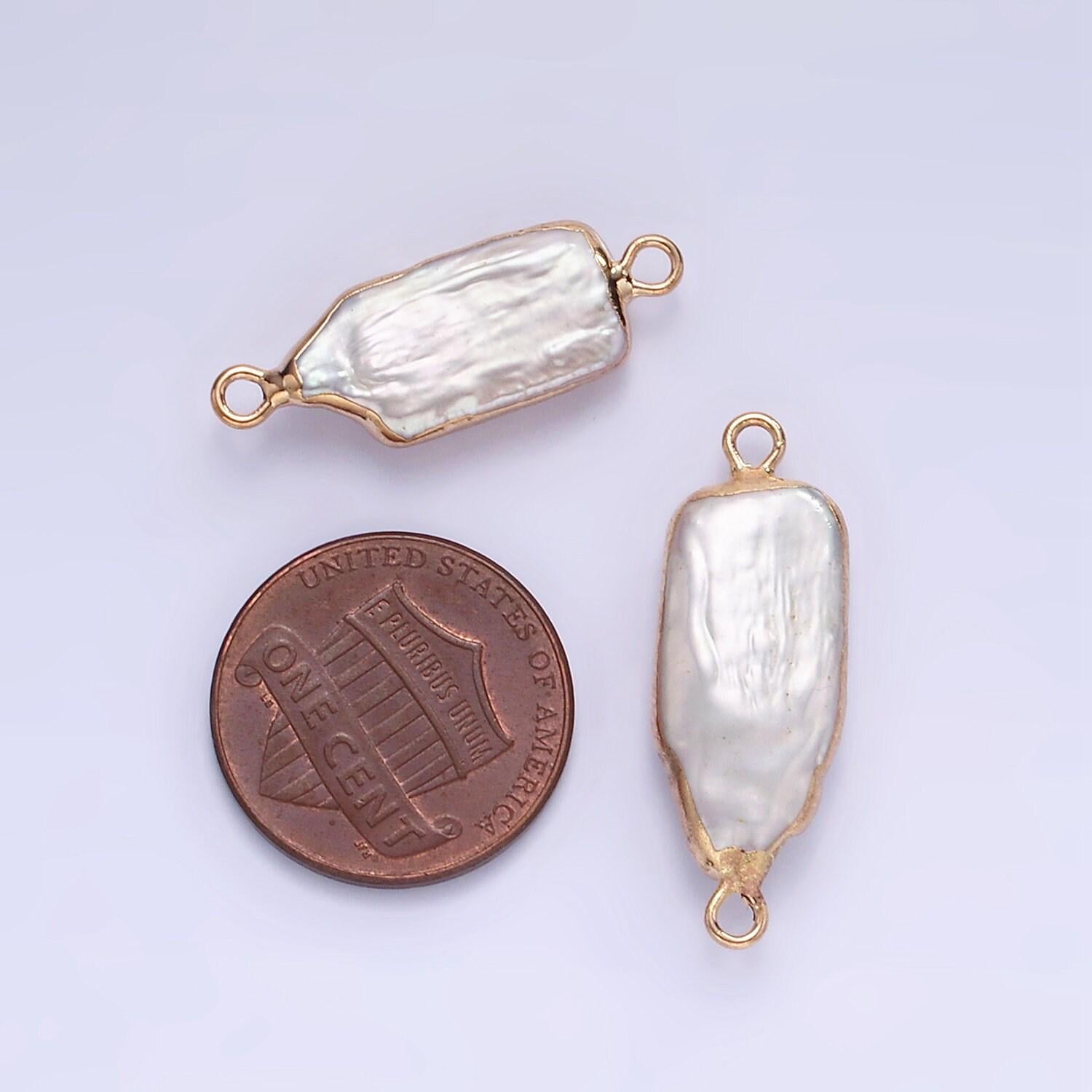 1x mini freeform rectangle freshwater pearl long geometric gold coated add-on charm connector for bracelet necklace earring component p-1858
