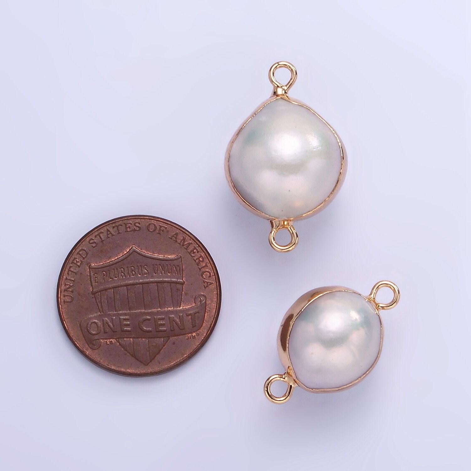 1x mini white freshwater pearl teardrop gold coated add-on charm connector for bracelet necklace earring component | p-1857