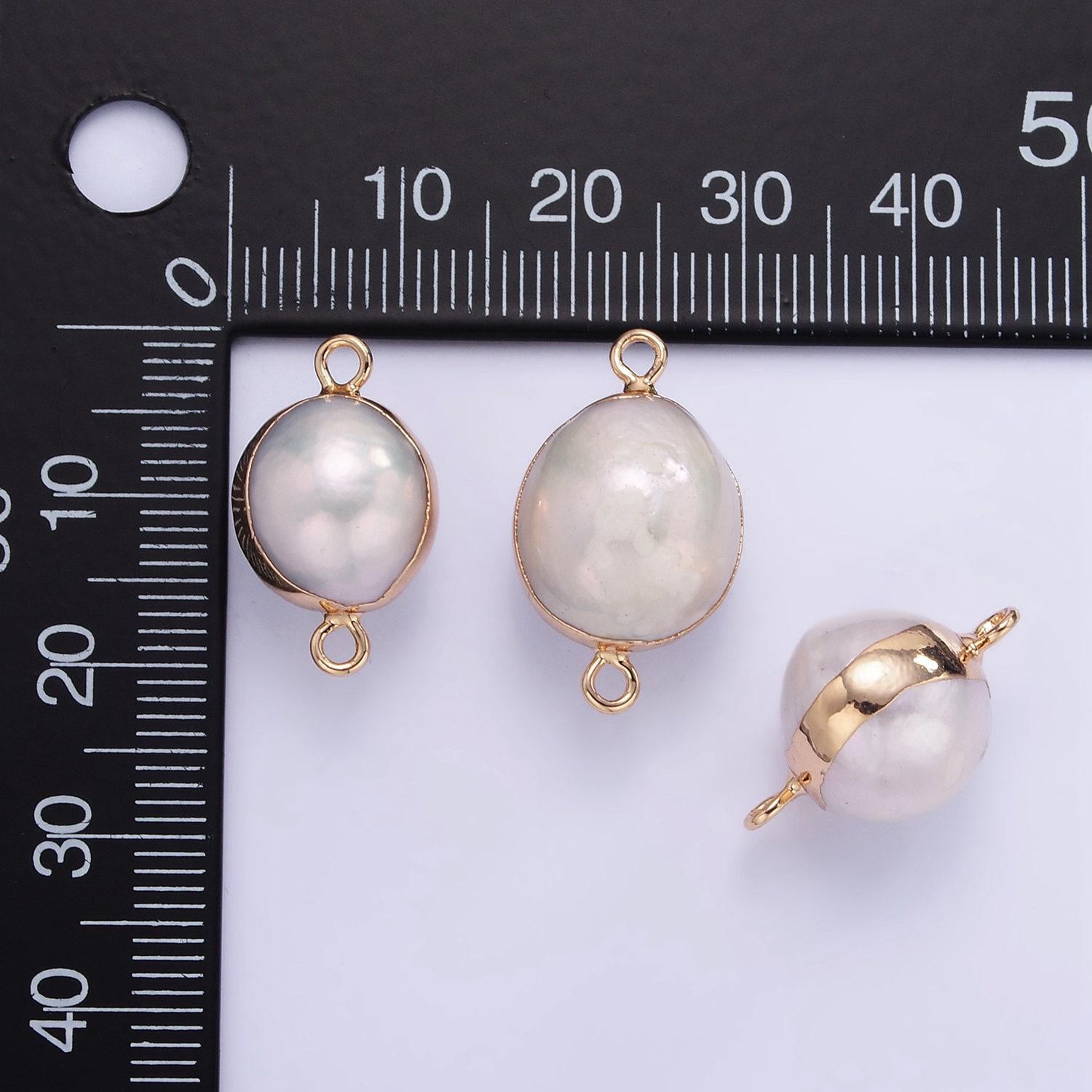 1x mini white freshwater pearl teardrop gold coated add-on charm connector for bracelet necklace earring component | p-1857