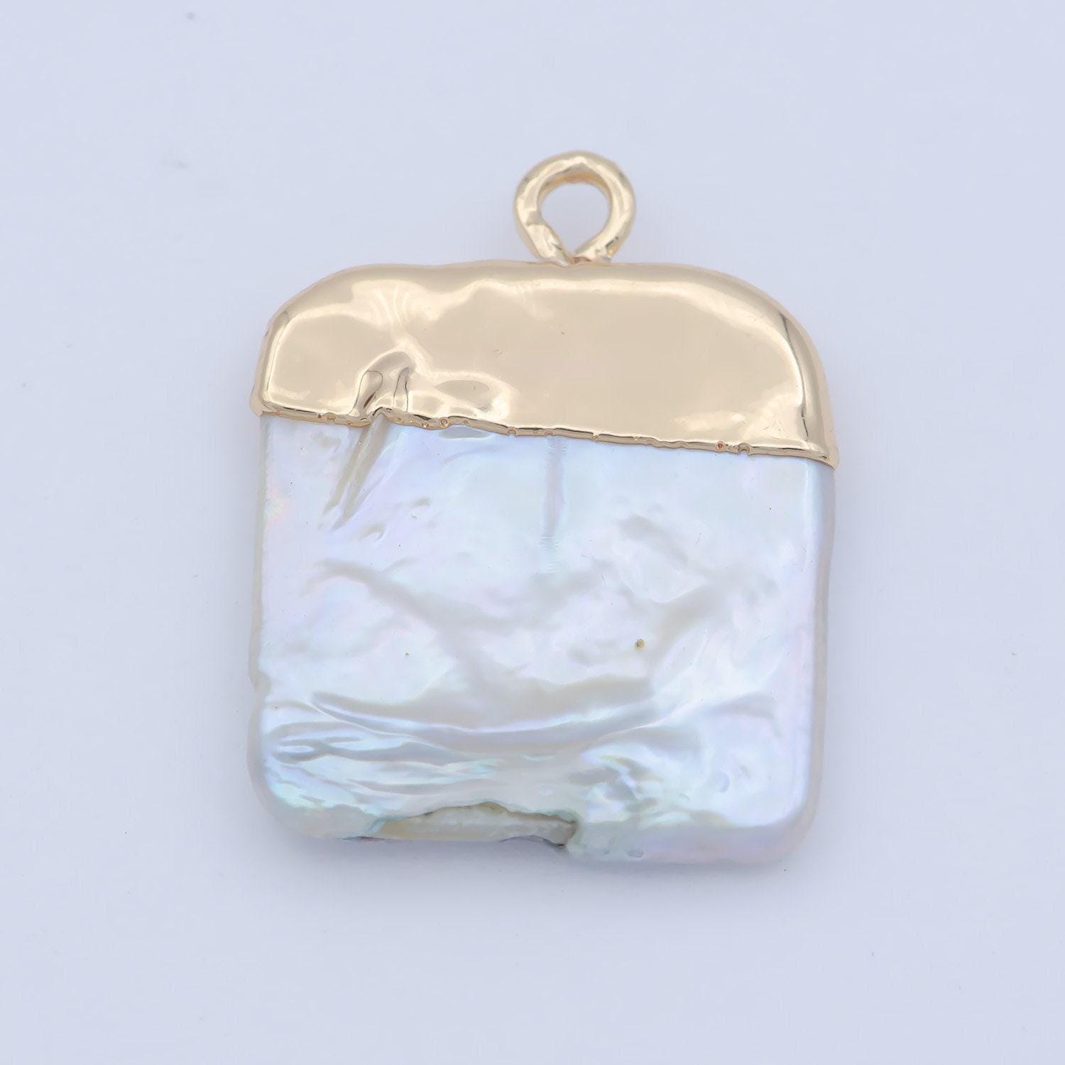 1pc freeform square shape baroque pearl charm with 18k light gold plated edge for necklace anklet bracelet earring supplies 16mmx23mm p-1807