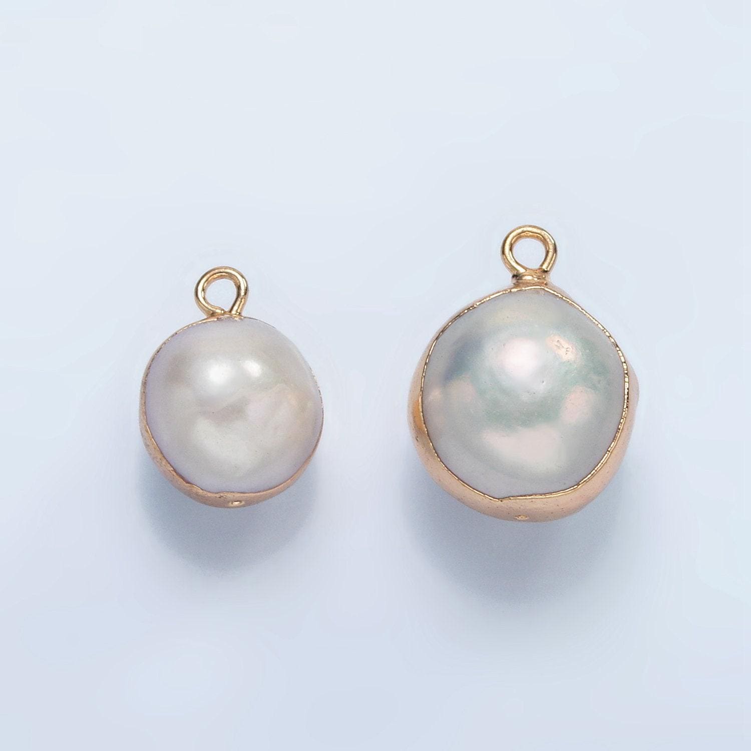 1x natural fresh water pearl with gold plated edge natural round ball pendant white pearl charm for bridal wedding jewelry minimalist p1757