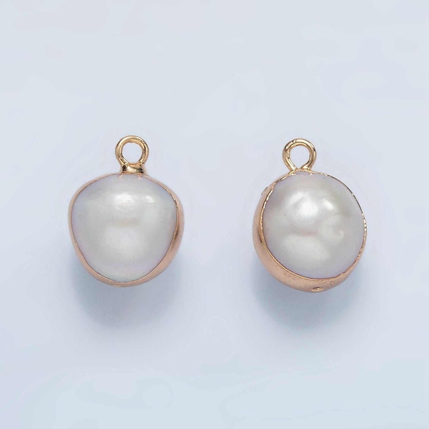 1x natural fresh water pearl with gold plated edge natural round ball pendant white pearl charm for bridal wedding jewelry minimalist p1757