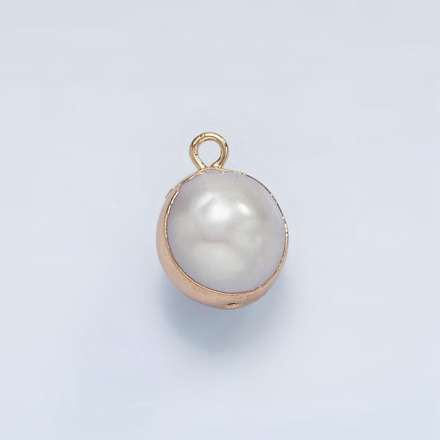 1x natural fresh water pearl with gold plated edge natural round ball pendant white pearl charm for bridal wedding jewelry minimalist p1757