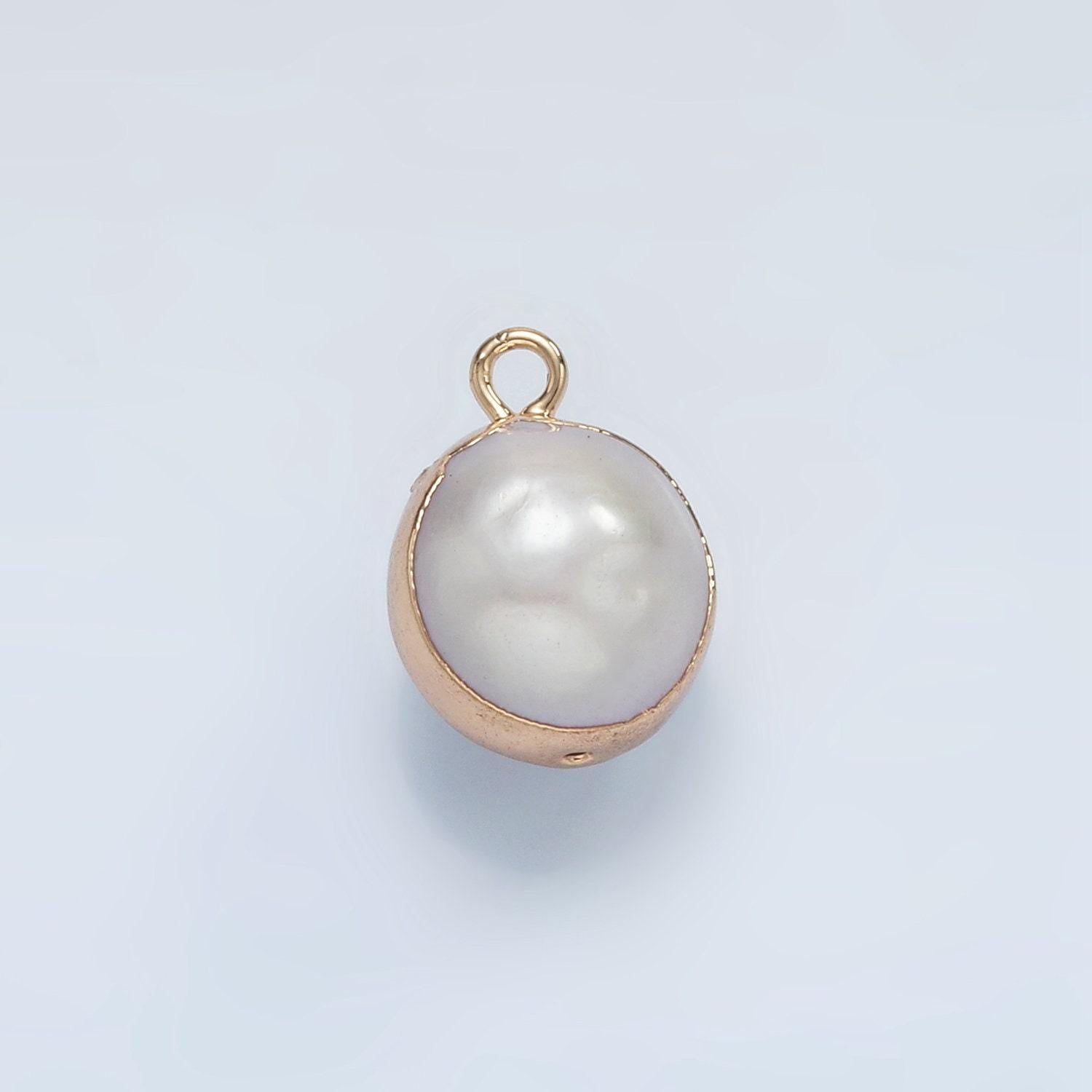 1x natural fresh water pearl with gold plated edge natural round ball pendant white pearl charm for bridal wedding jewelry minimalist p1757
