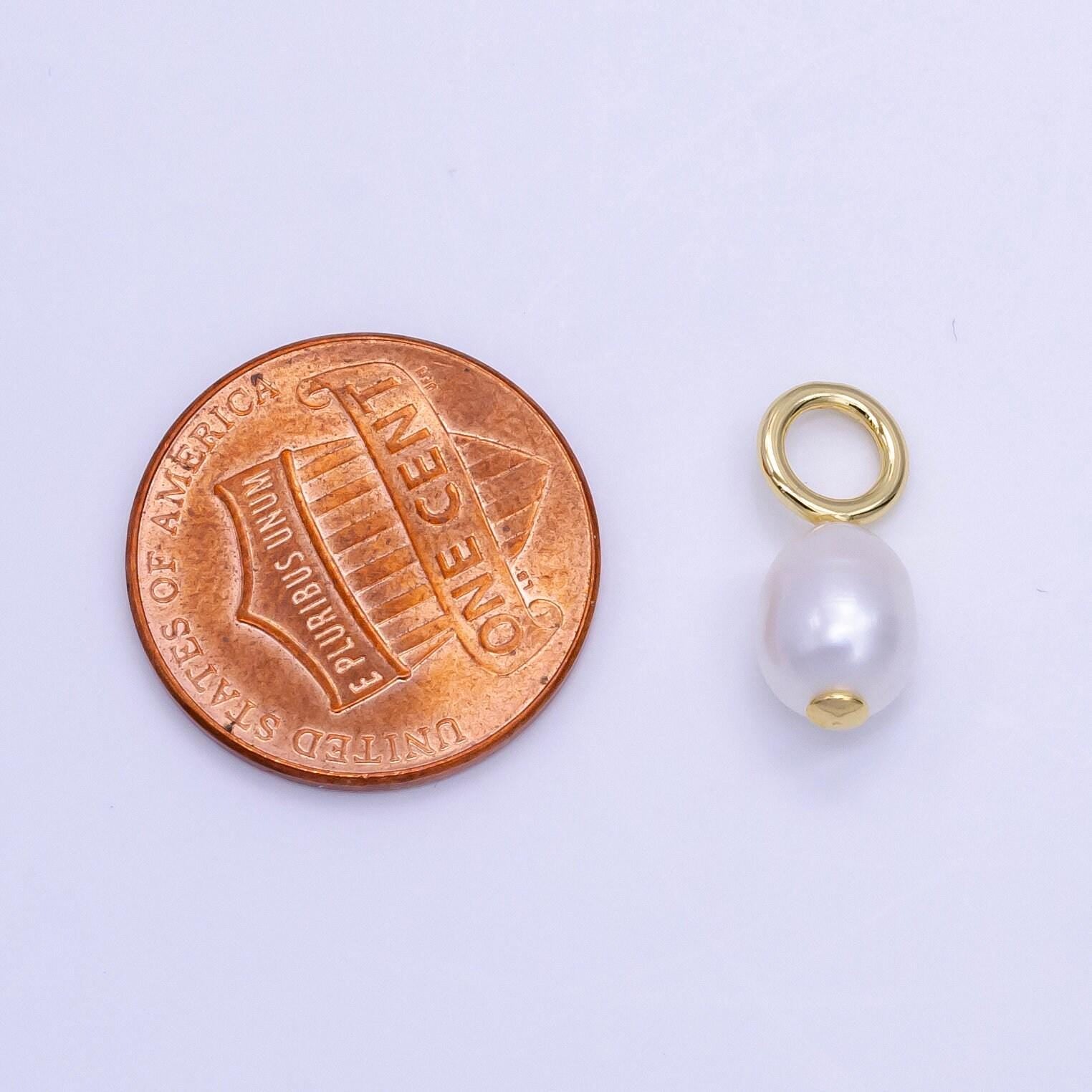 Mini 14k gold filled ringed shell pearl drop pendant wedding jewelry inspired charm necklace earring component | p1756