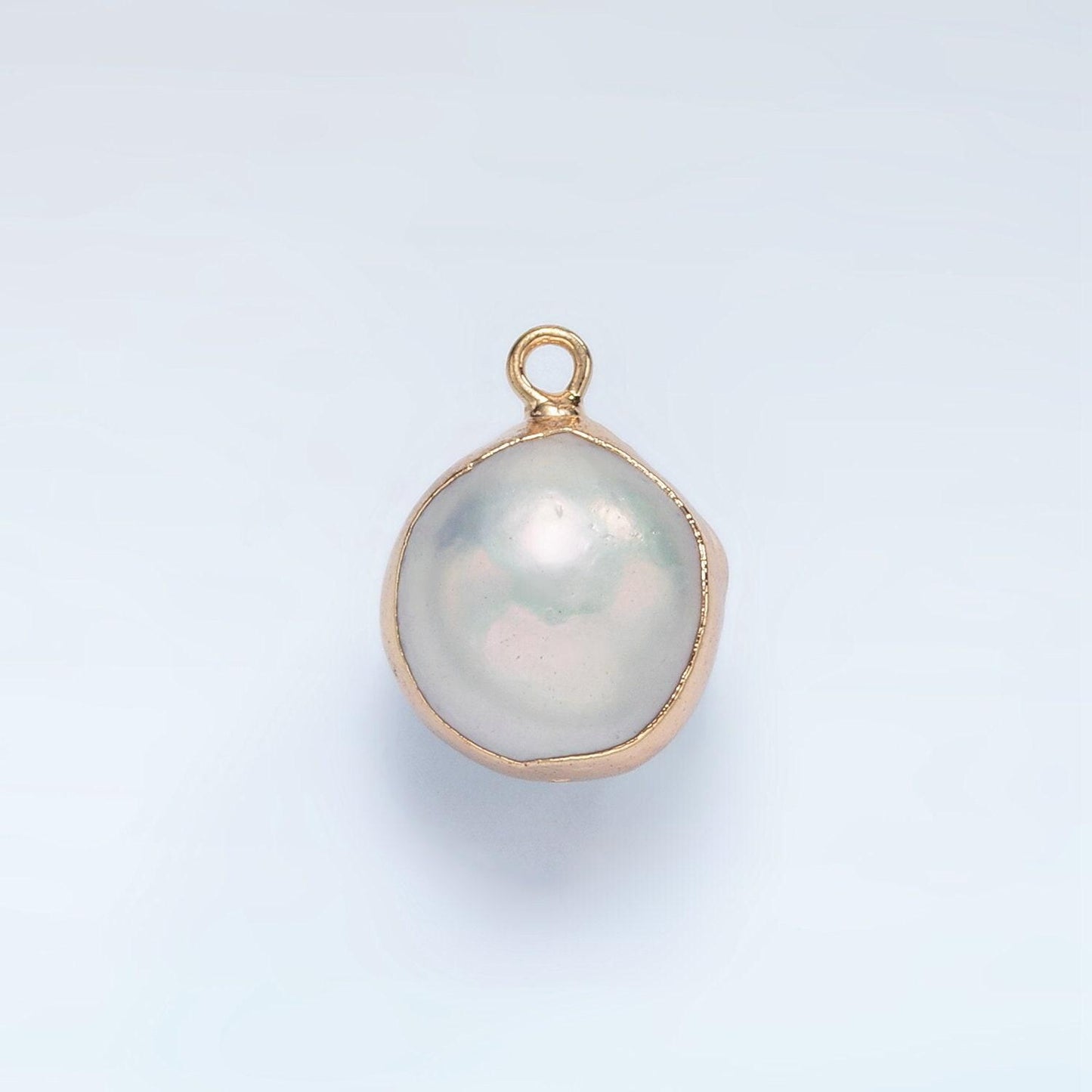 1x natural fresh water pearl with gold plated edge natural round ball pendant white pearl charm for bridal wedding jewelry minimalist p1757