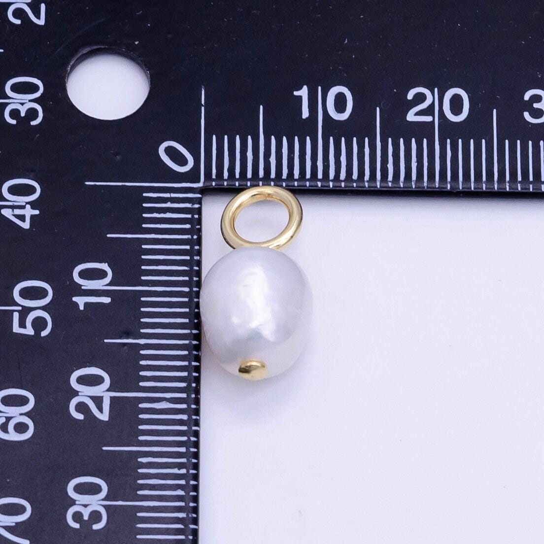 Dainty white pearl gold charm 9mm pearl june birthstone necklace charm, earring dangle charms, pearl drops diy jewelry supplies p-11755