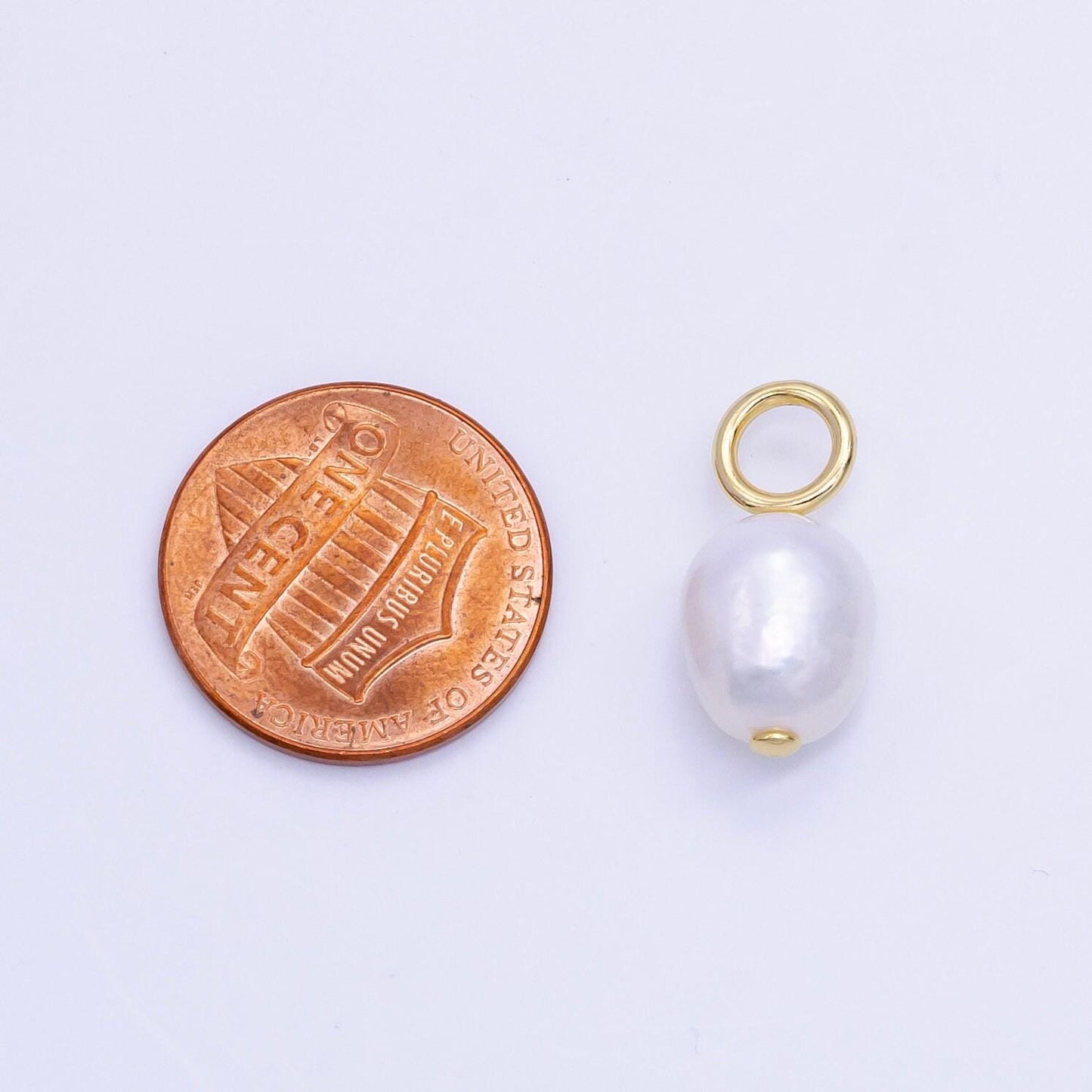 Dainty white pearl gold charm 9mm pearl june birthstone necklace charm, earring dangle charms, pearl drops diy jewelry supplies p-11755