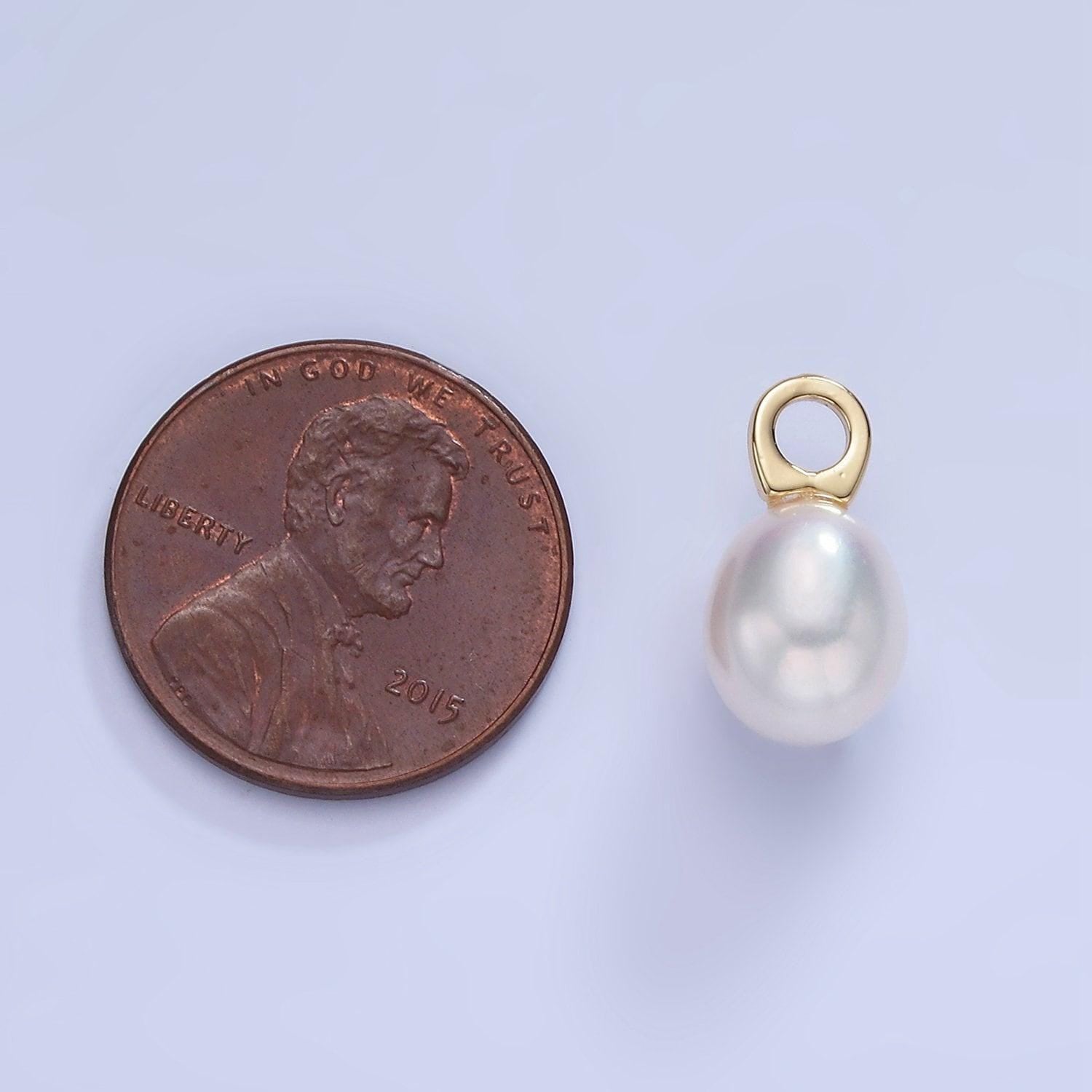 Mini 14k gold filled ringed shell pearl drop pendant wedding jewelry inspired charm necklace earring component | p1745