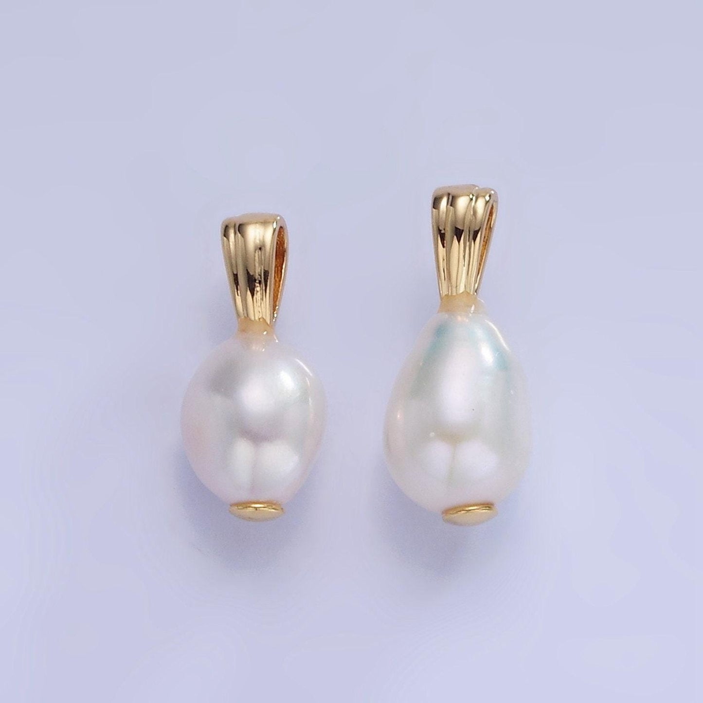 14k gold filled ringed baroque white freshwater pearl lined bail pendant | p-1729
