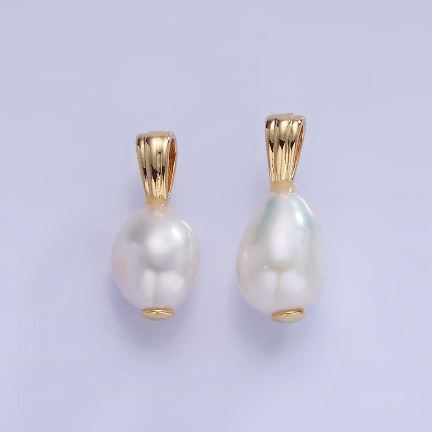 14k gold filled ringed baroque white freshwater pearl lined bail pendant | p-1729