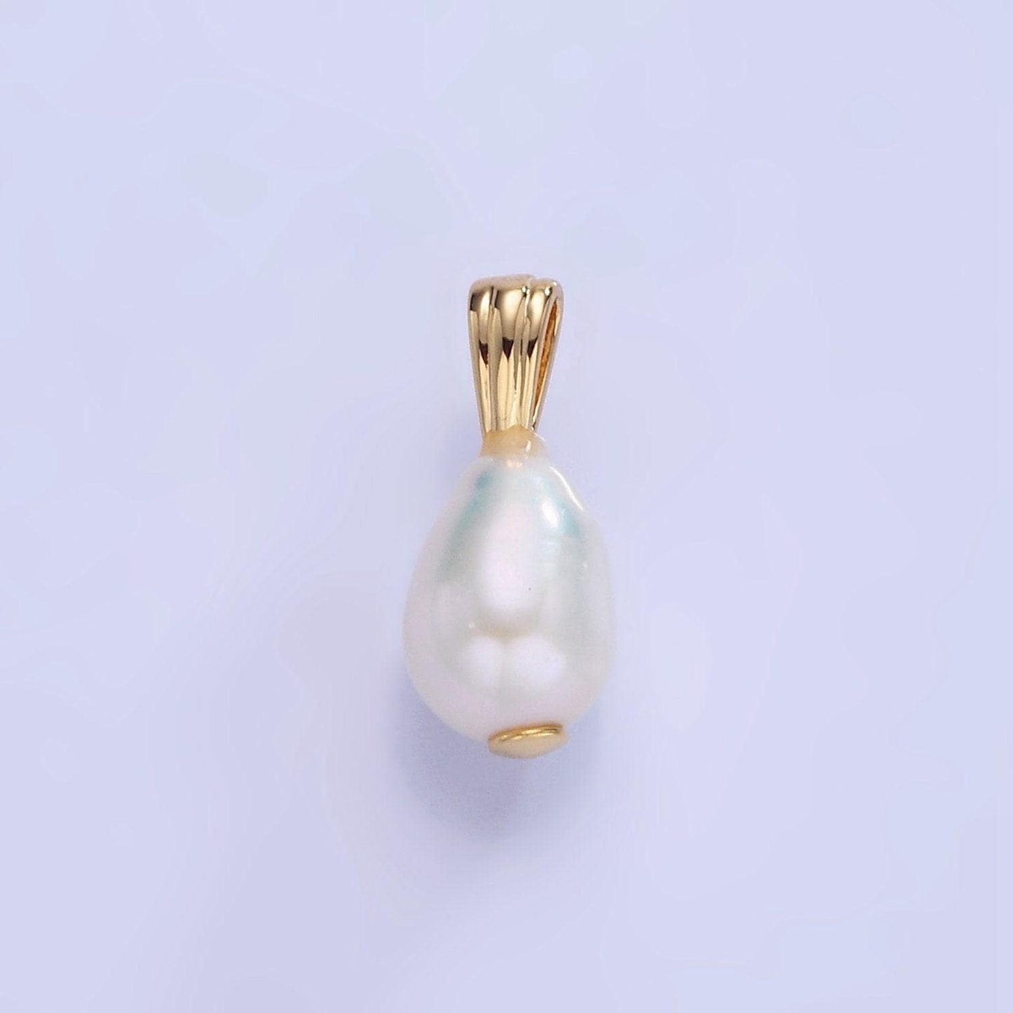 14k gold filled ringed baroque white freshwater pearl lined bail pendant | p-1729