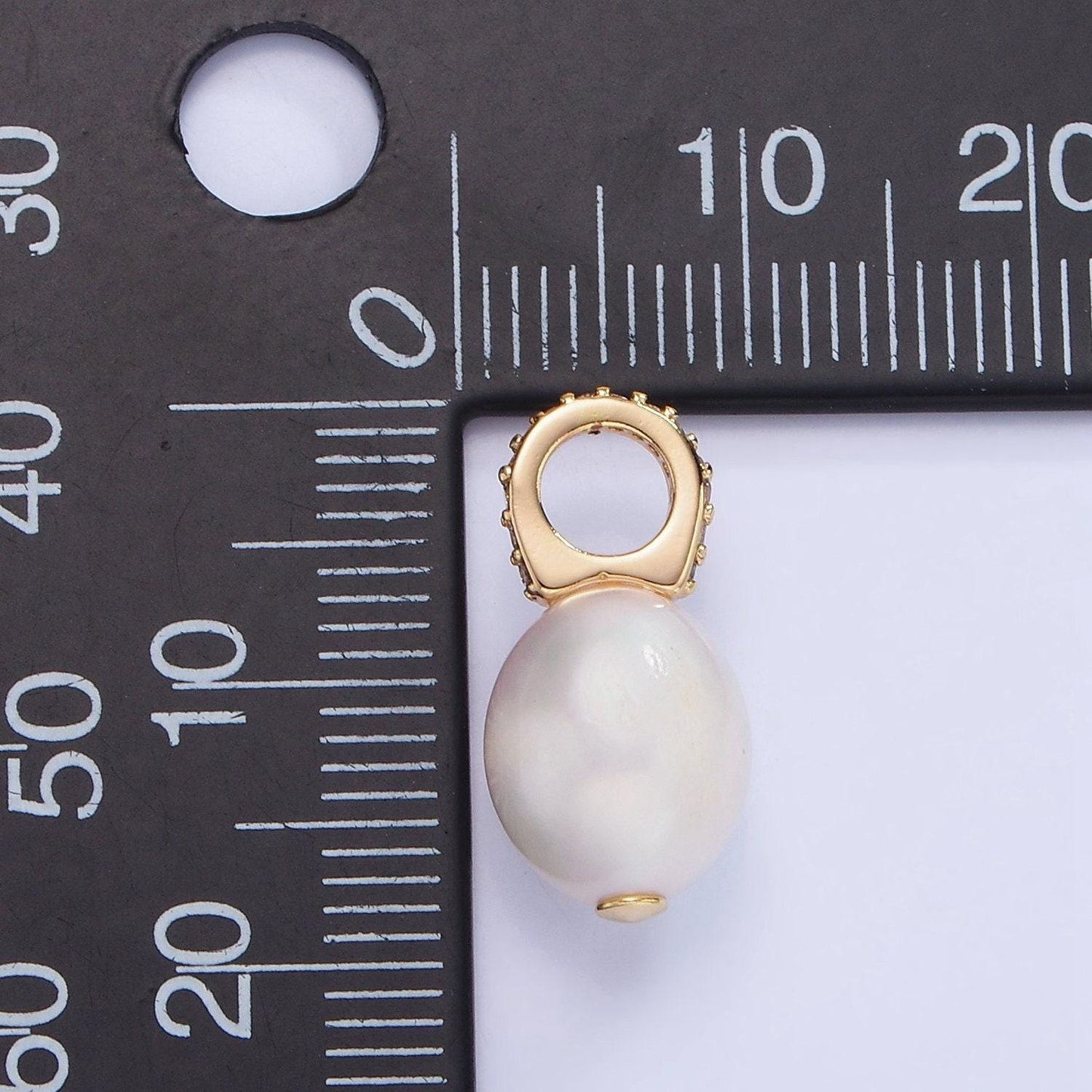 14k gold filled 18mm baroque freshwater pearl micro paved cz drop pendant | p-1724