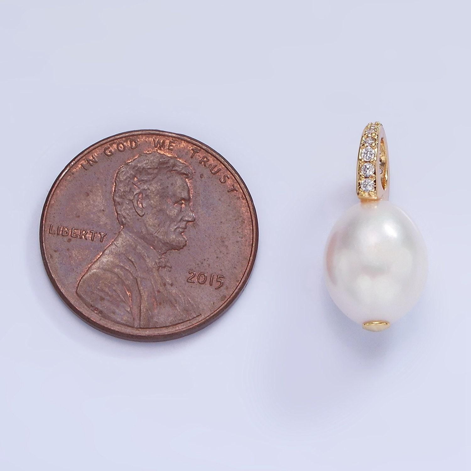14k gold filled 18mm baroque freshwater pearl micro paved cz drop pendant | p-1724
