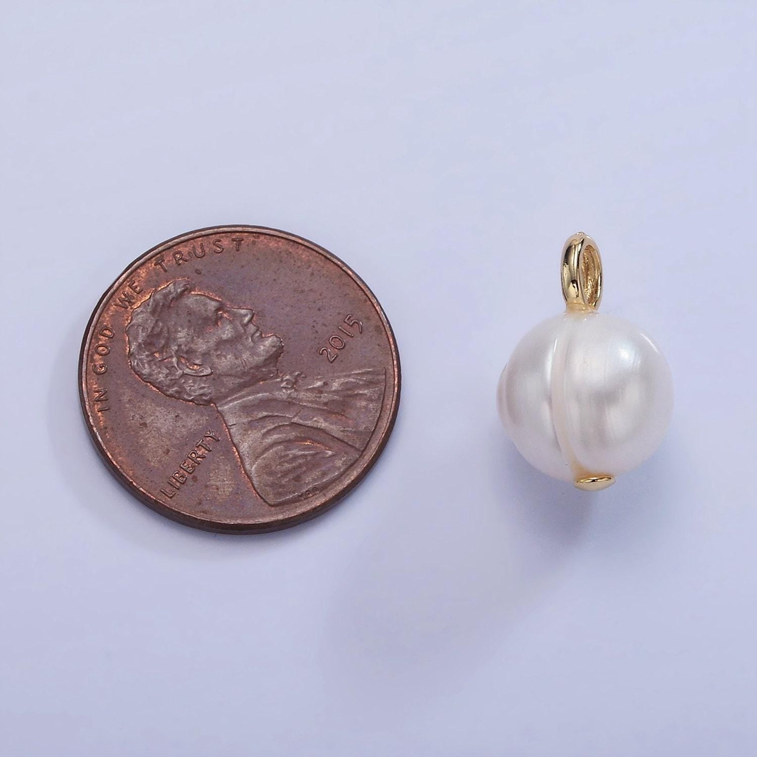 Gold filled natural pearl charms drop pendant approx 9mm natural freshwater pearl for bracelet necklace earring component p-1707