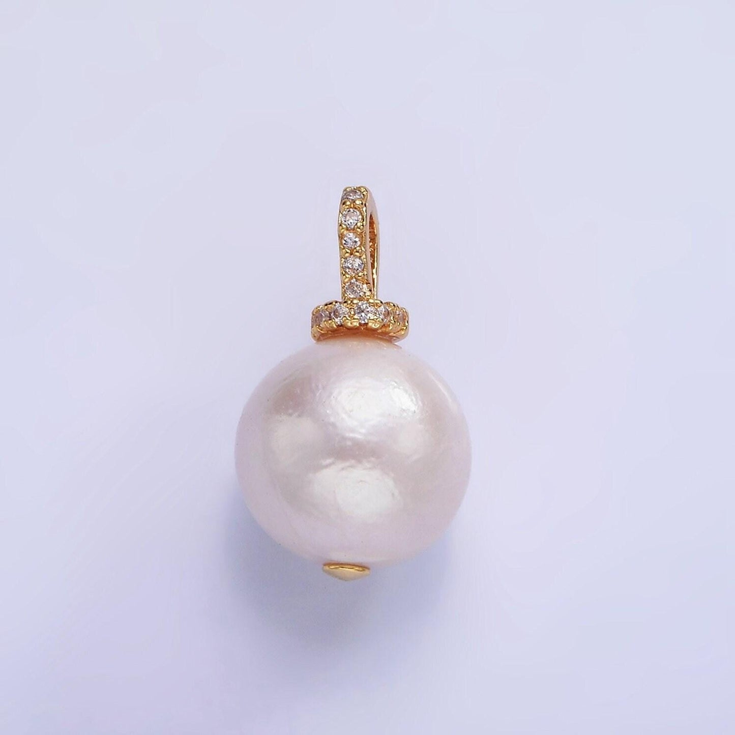 Dainty shell pearl bail with cz front | p-1693