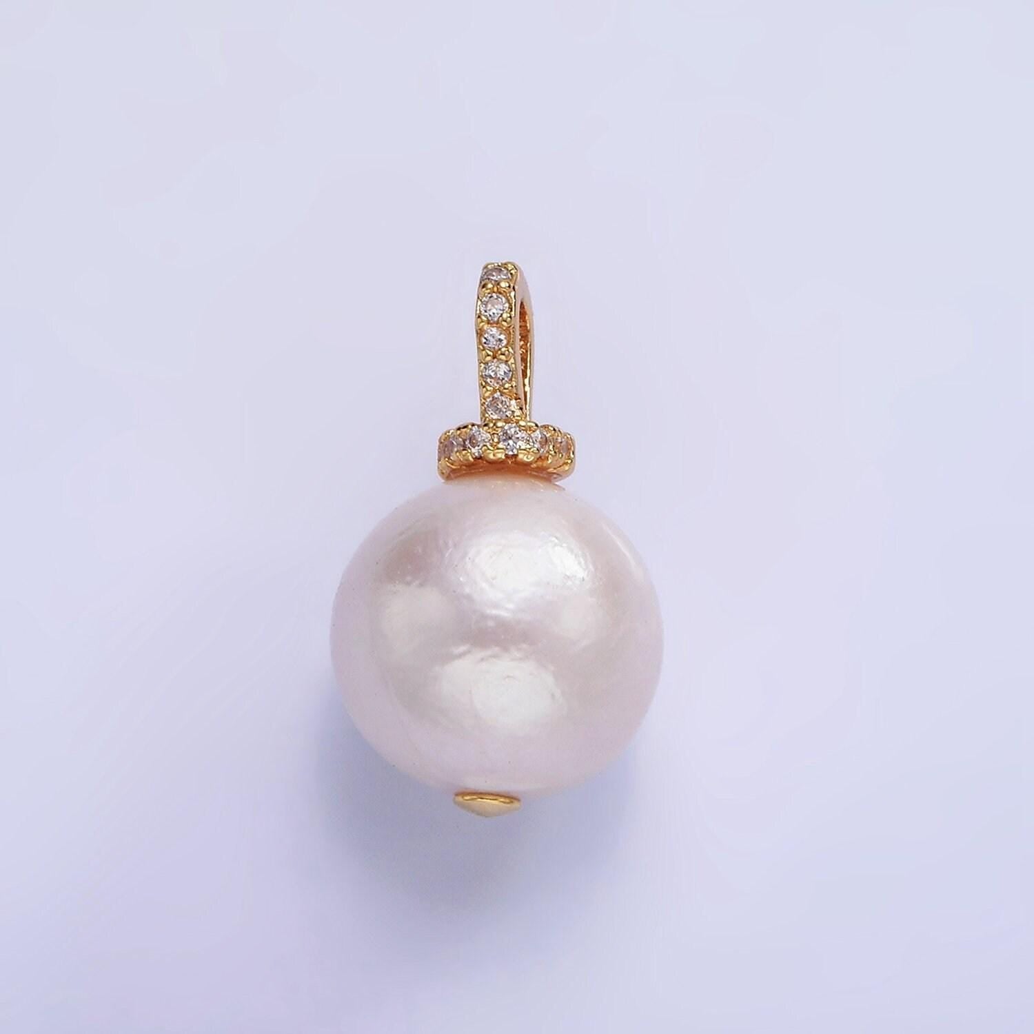 Dainty shell pearl bail with cz front | p-1693