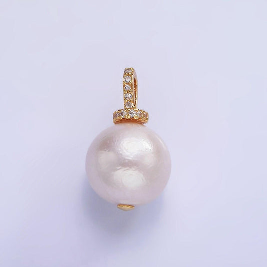 Dainty shell pearl bail with cz front | p-1693