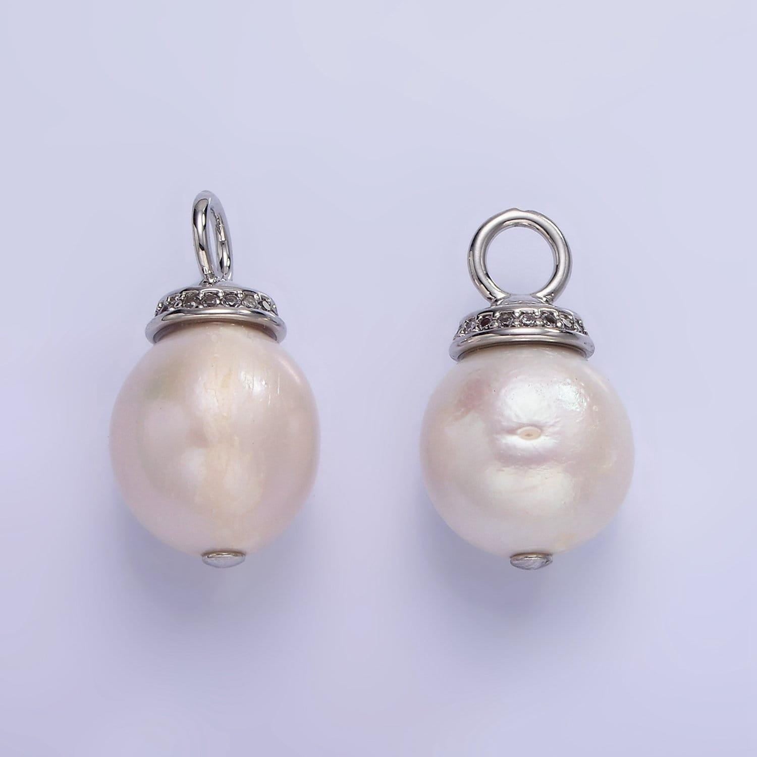 Dainty white shell pearl 21mm silver bail with cz front | p-1693