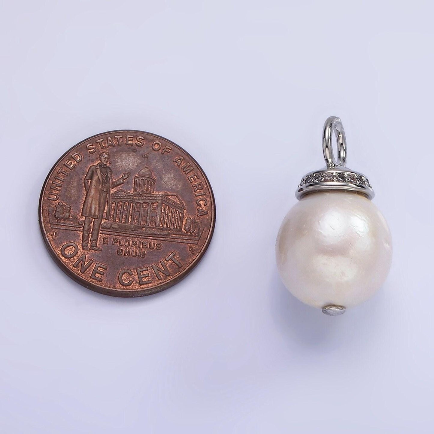 Dainty white shell pearl 21mm silver bail with cz front | p-1693