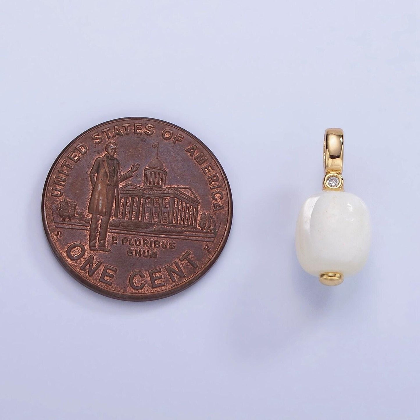 14k gold filled clear shell pearl & clear cz pendant for bracelet, necklace add-on | p-1683