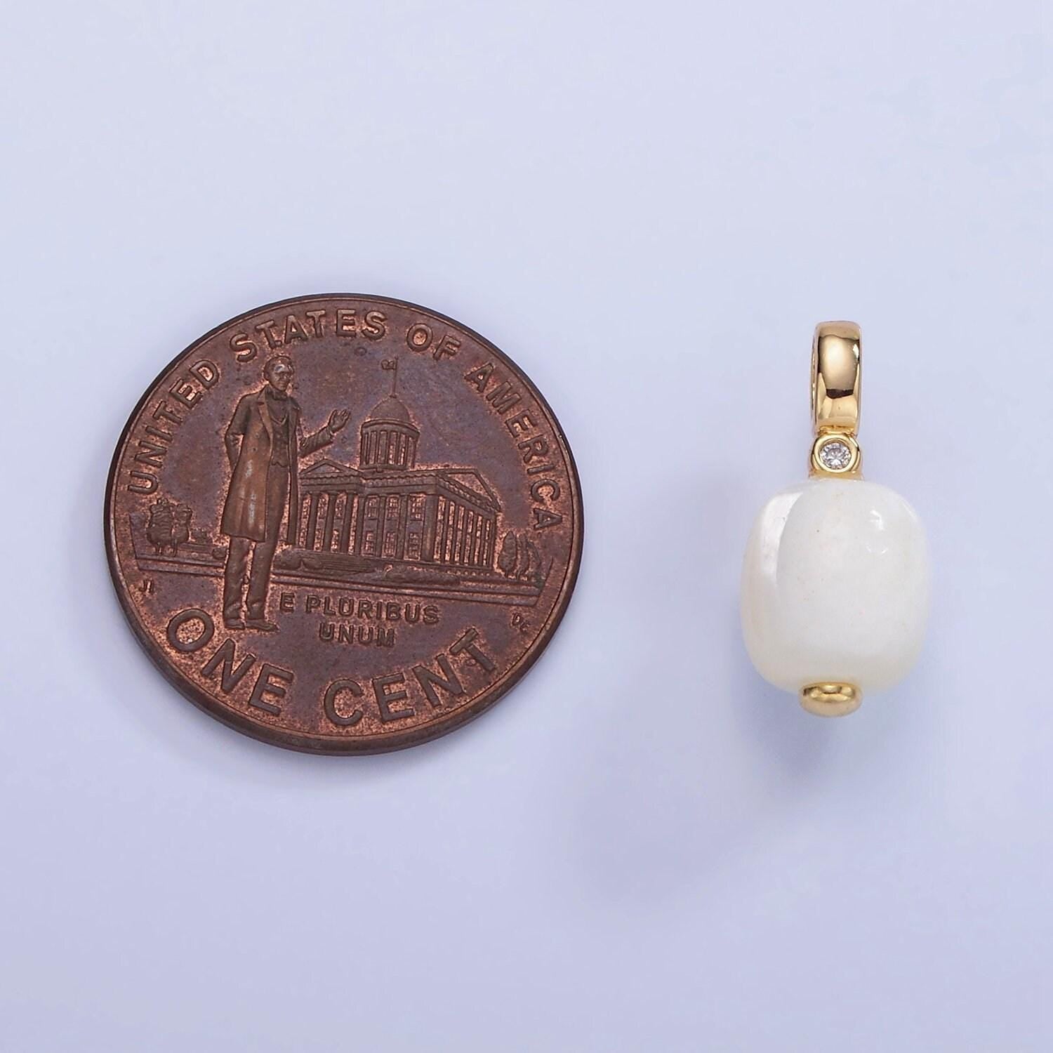 14k gold filled clear shell pearl & clear cz pendant for bracelet, necklace add-on | p-1683